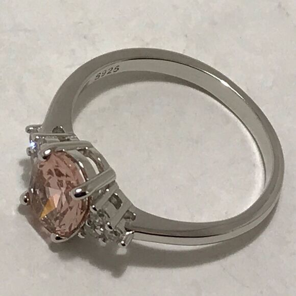 Sterling Silver Ring Size 7 Simulated Morganite Peachy Pink CZ 6x8mm Stone - Picture 9 of 12
